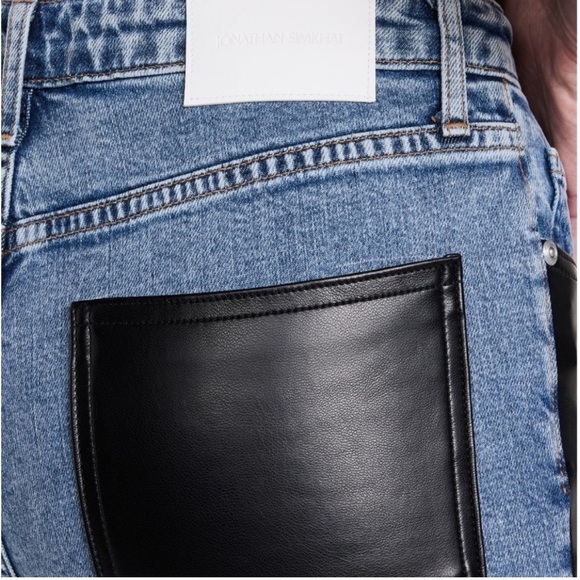 Jonathan Simkhai Hi Rise Jeans Leather Pants Rockstar Country Cowboy Carter Bike - Picture 14 of 15